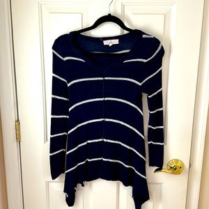 Blue w/ white stripes long sleeve top. Size Medium